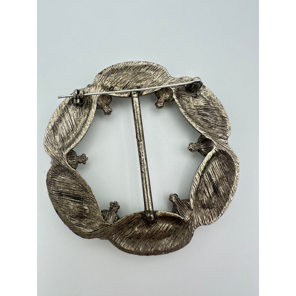 Vintage Scottish thistle silver tone rhinestones faux pearls buckle brooch pin - Picture 5 of 6